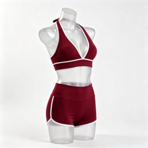 Red Halter Sports Bra & High-Waist Shorts Set