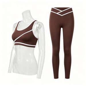 Brown One-Shoulder Sports Bra & V-Waist Leggings Set