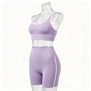 Lavender Sports Bra & High-Waist Biker Shorts Set
