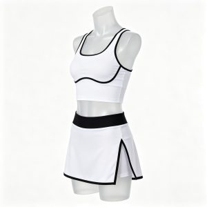 White Contrast Piping Tennis Crop Top & Skort Set