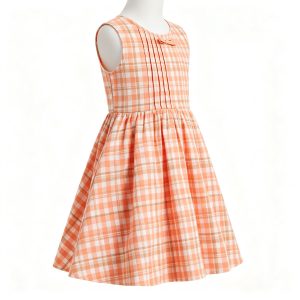Peach Plaid Sleeveless Girls Dress