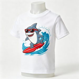 White Surfing Shark Kids T-Shirt