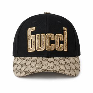 Black and Beige Logo Embroidered Cap
