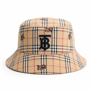 Beige Check Embroidered Bucket Hat
