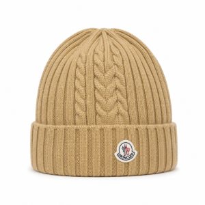 Camel Cable Knit Logo Beanie