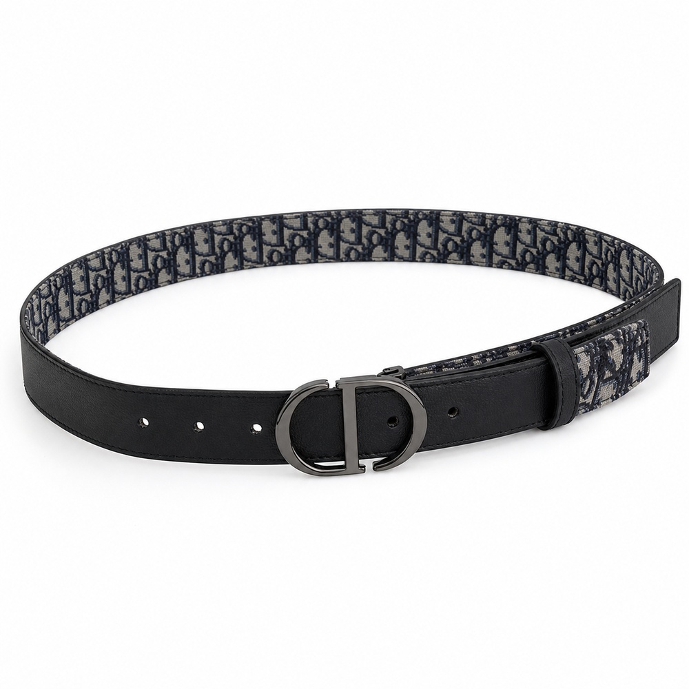 Reversible Black and Navy Monogram Belt, 30mm