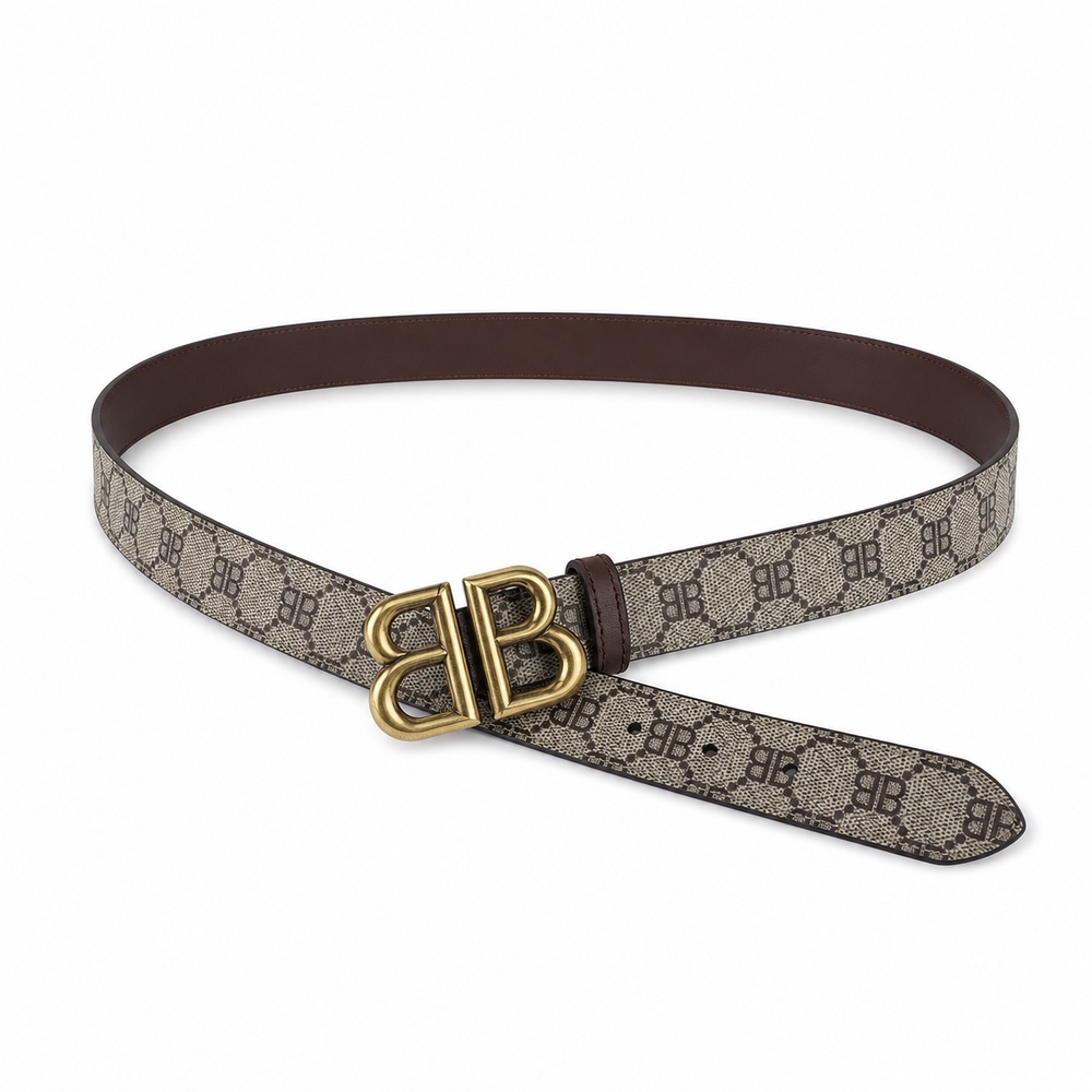 Gray Brown Monogram Antique Gold Buckle Belt, 38mm
