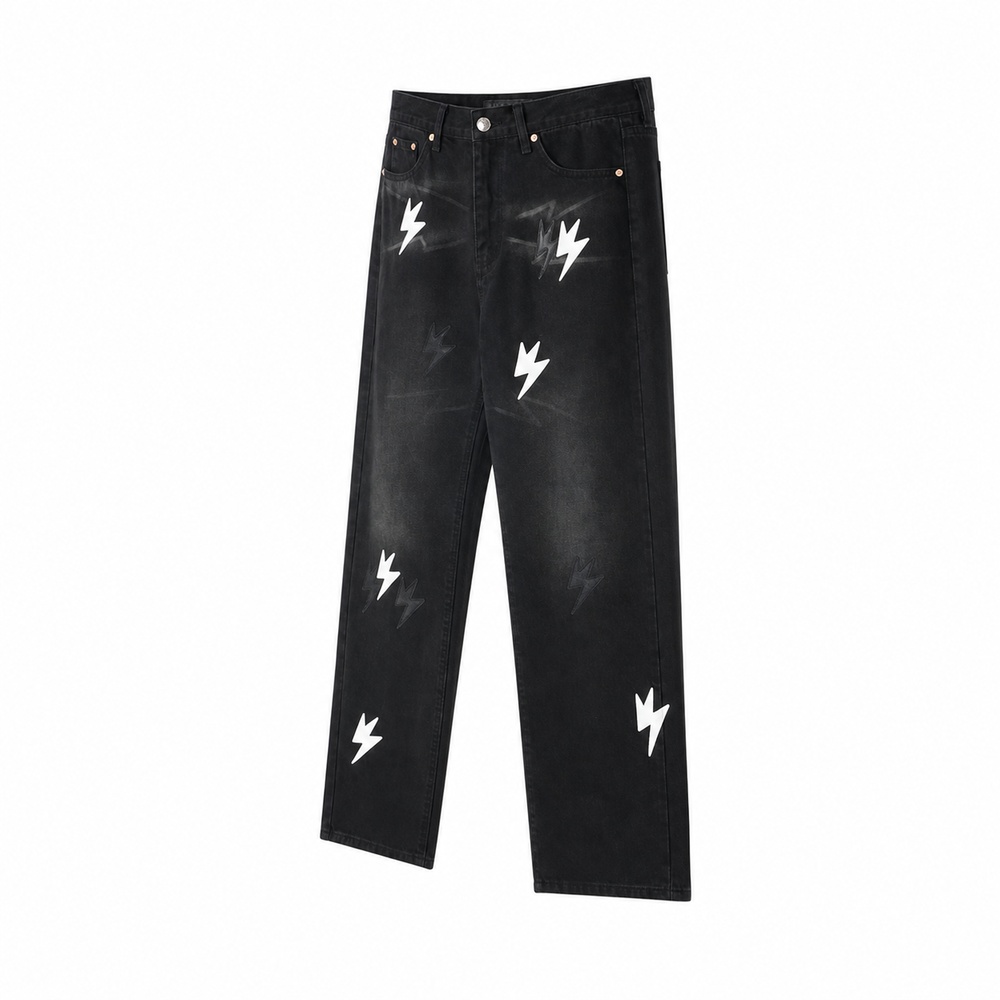 Black Washed White Lightning Straight-Leg Jeans