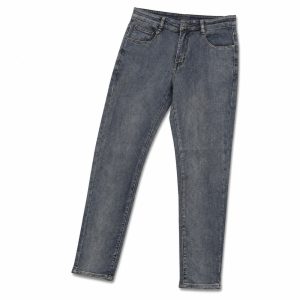 Dark Gray Washed Straight-Leg Five-Pocket Jeans