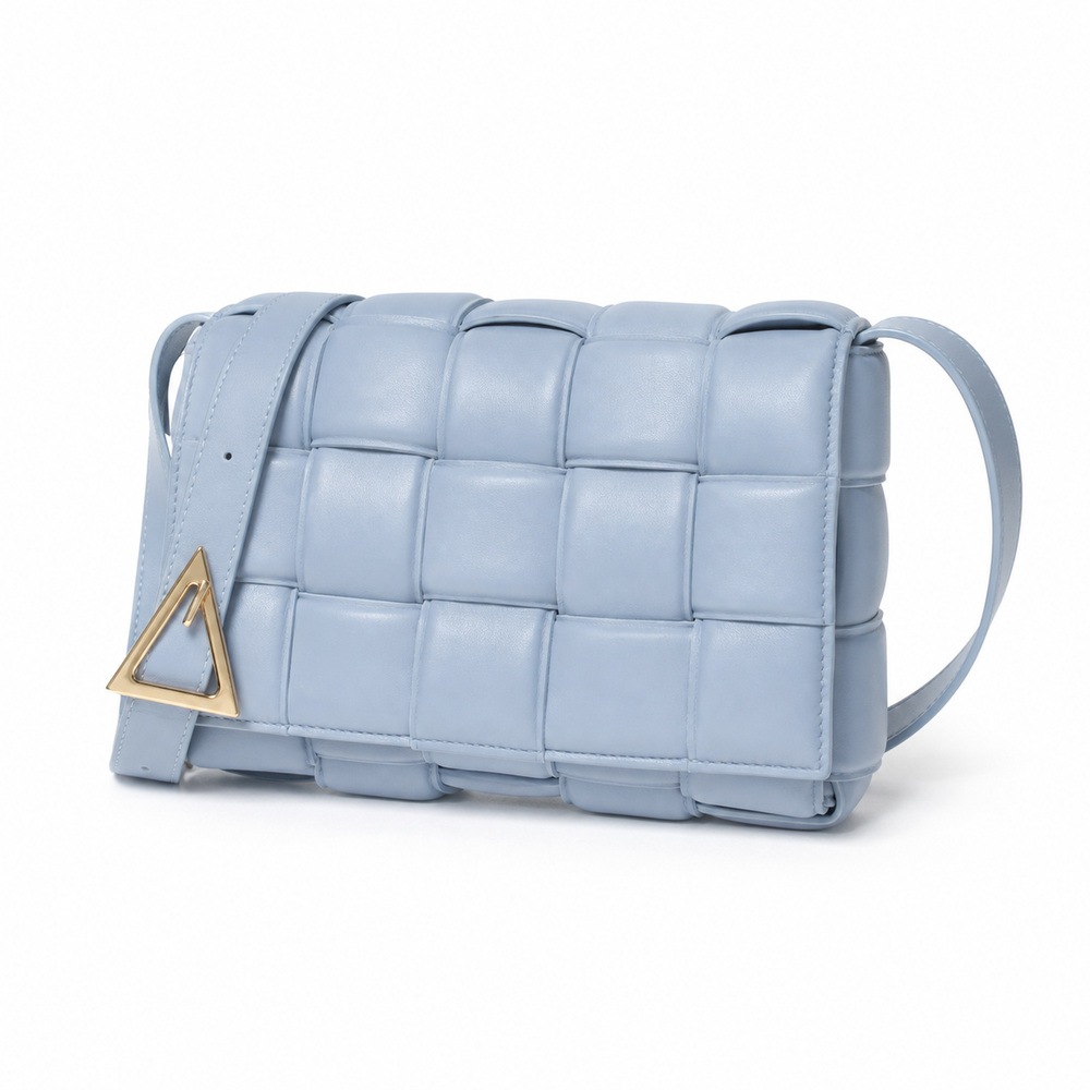 Light Blue Padded Woven Flap Shoulder Bag