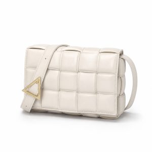 Ivory Padded Woven Flap Shoulder Bag