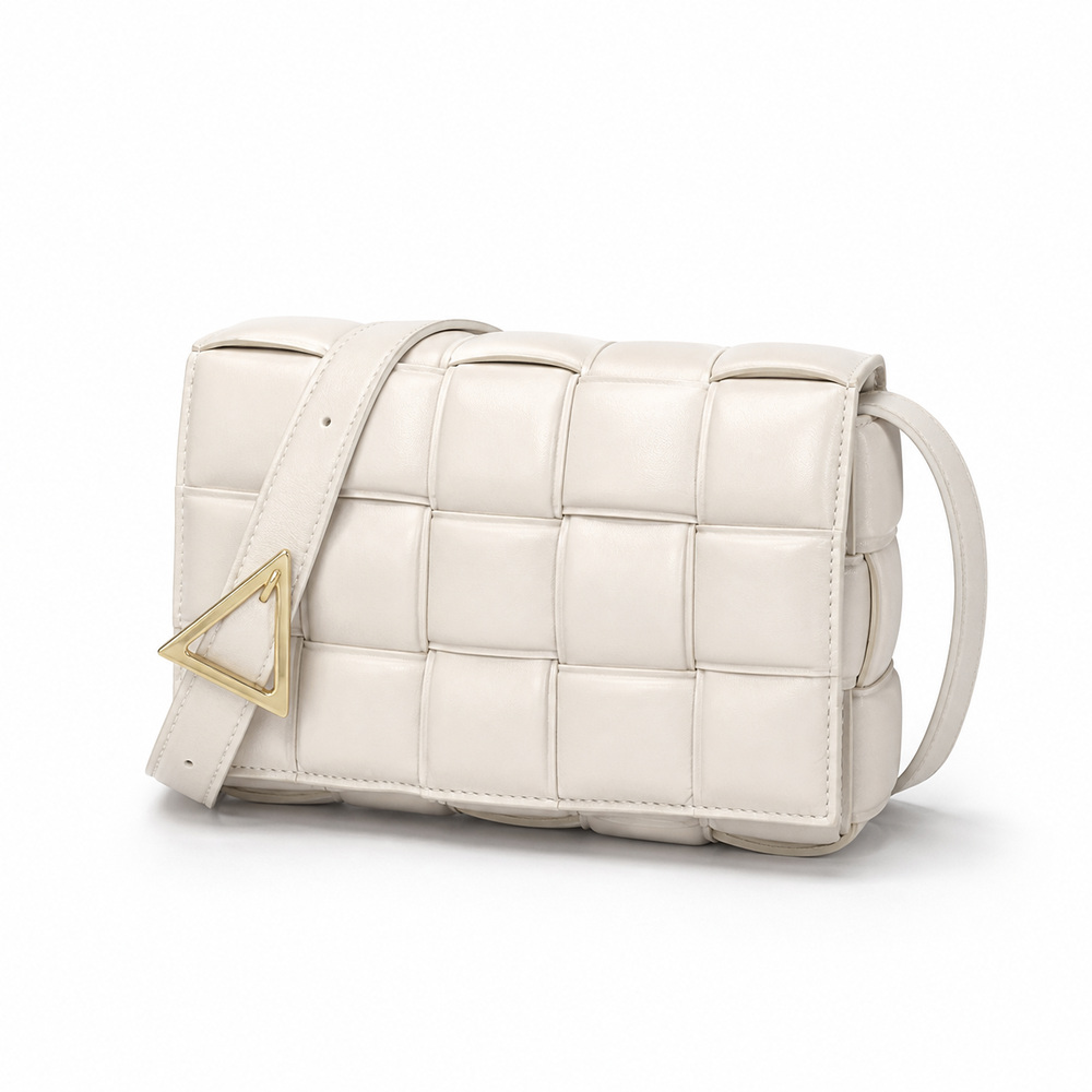 Ivory Padded Woven Flap Shoulder Bag