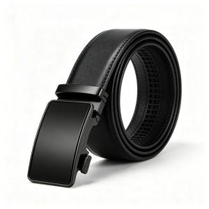 Black Leather Large Square Buckle Belt – adjustable fashion belt