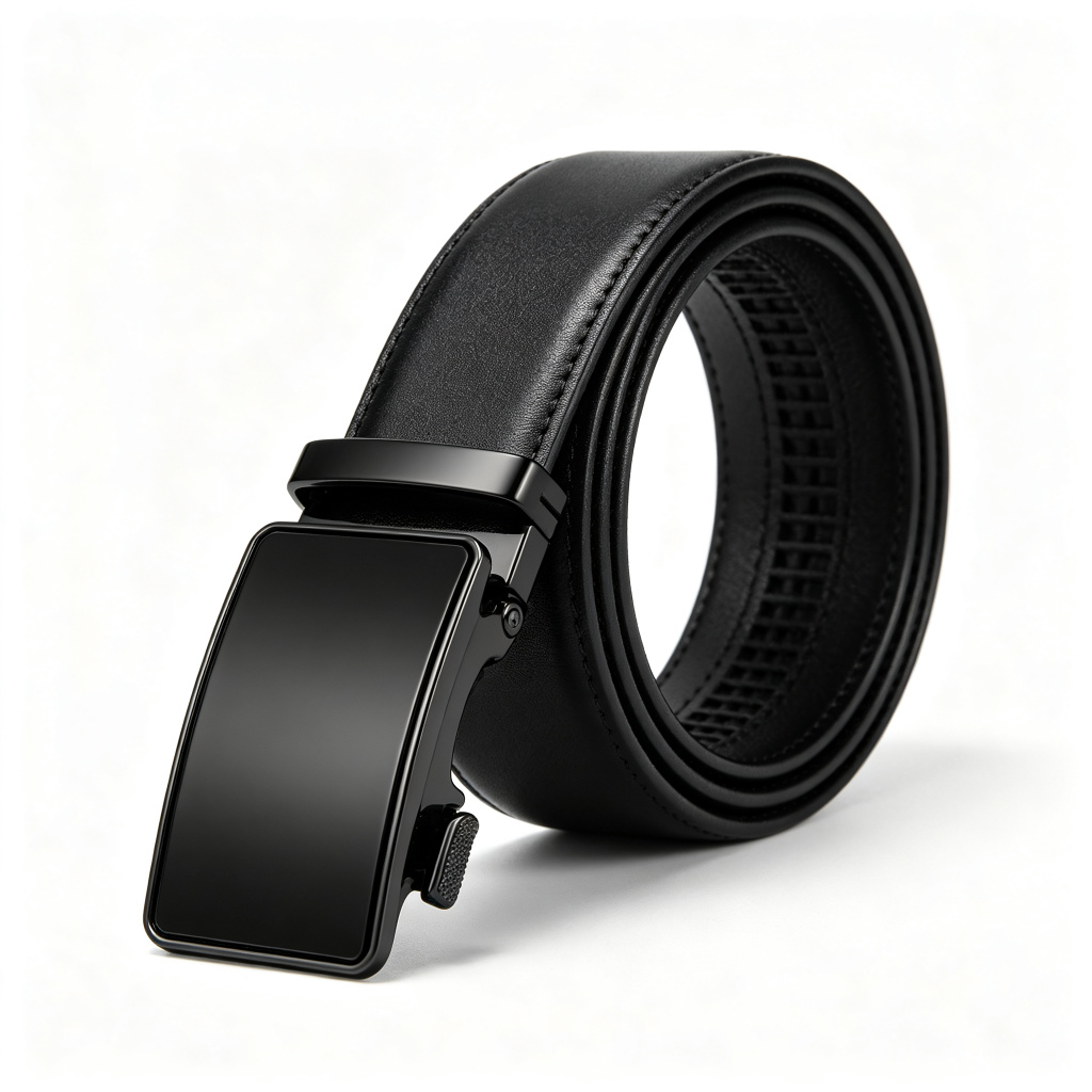 Black Leather Large Square Buckle Belt – adjustable fashion belt