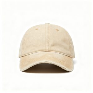 Beige Washed Distressed Baseball Cap – unisex hat and everyday headwear