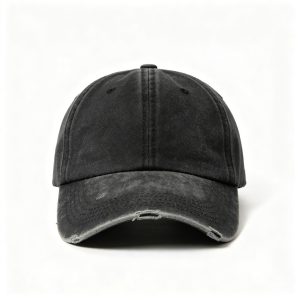 Black Distressed Washed Baseball Cap – unisex hat and everyday headwear