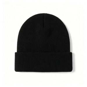 Black Ribbed Knit Cuff Beanie – unisex hat and everyday headwear