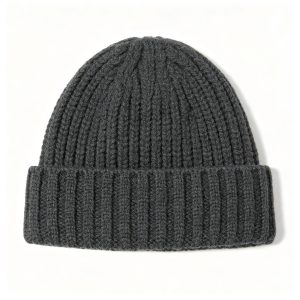 Dark Grey Chunky Ribbed Knit Beanie – unisex hat and everyday headwear