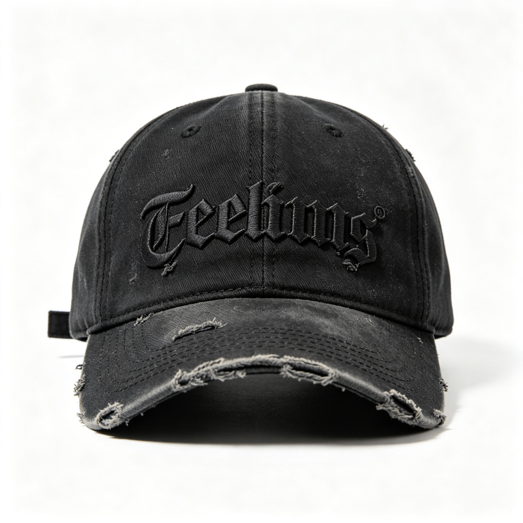 Black Distressed Gothic Letter Baseball Cap – unisex hat and everyday headwear