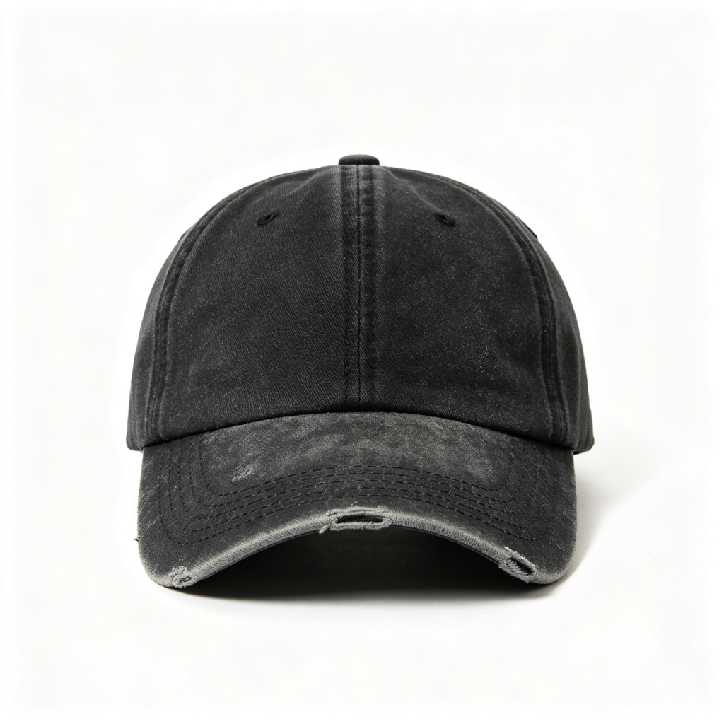 Black Distressed Washed Baseball Cap – unisex hat and everyday headwear