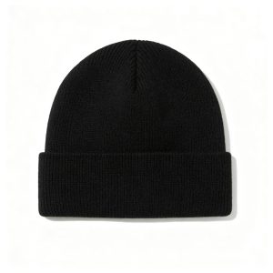 Black Ribbed Knit Cuff Beanie