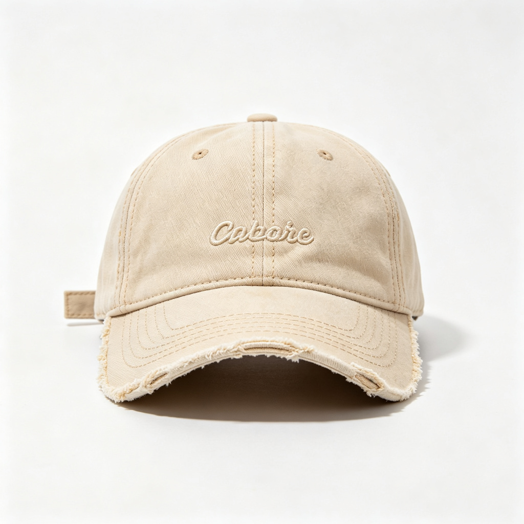 Beige Washed Distressed Baseball Cap