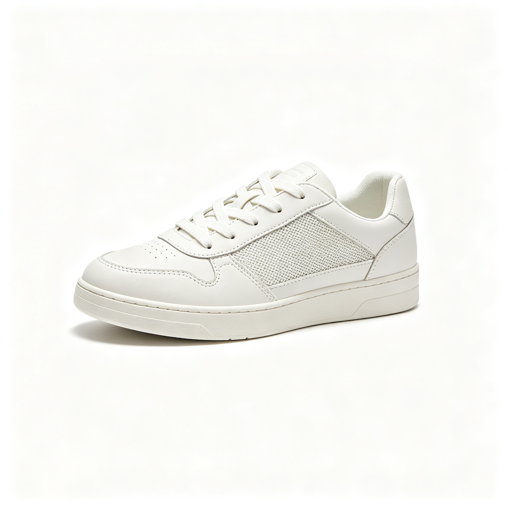White Leather Mesh Low Top Sneakers – comfortable casual shoes and sneakers