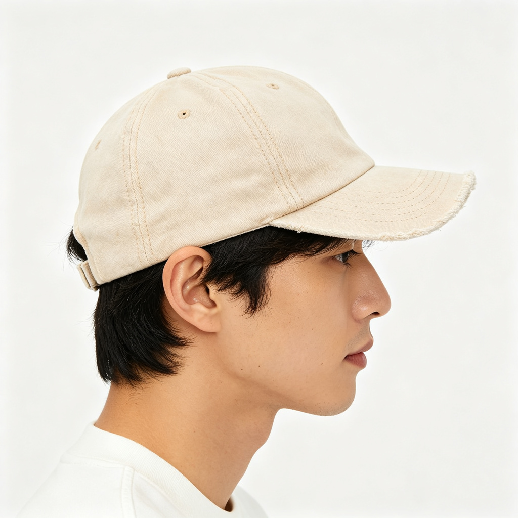 Beige Washed Distressed Baseball Cap – unisex hat and everyday headwear