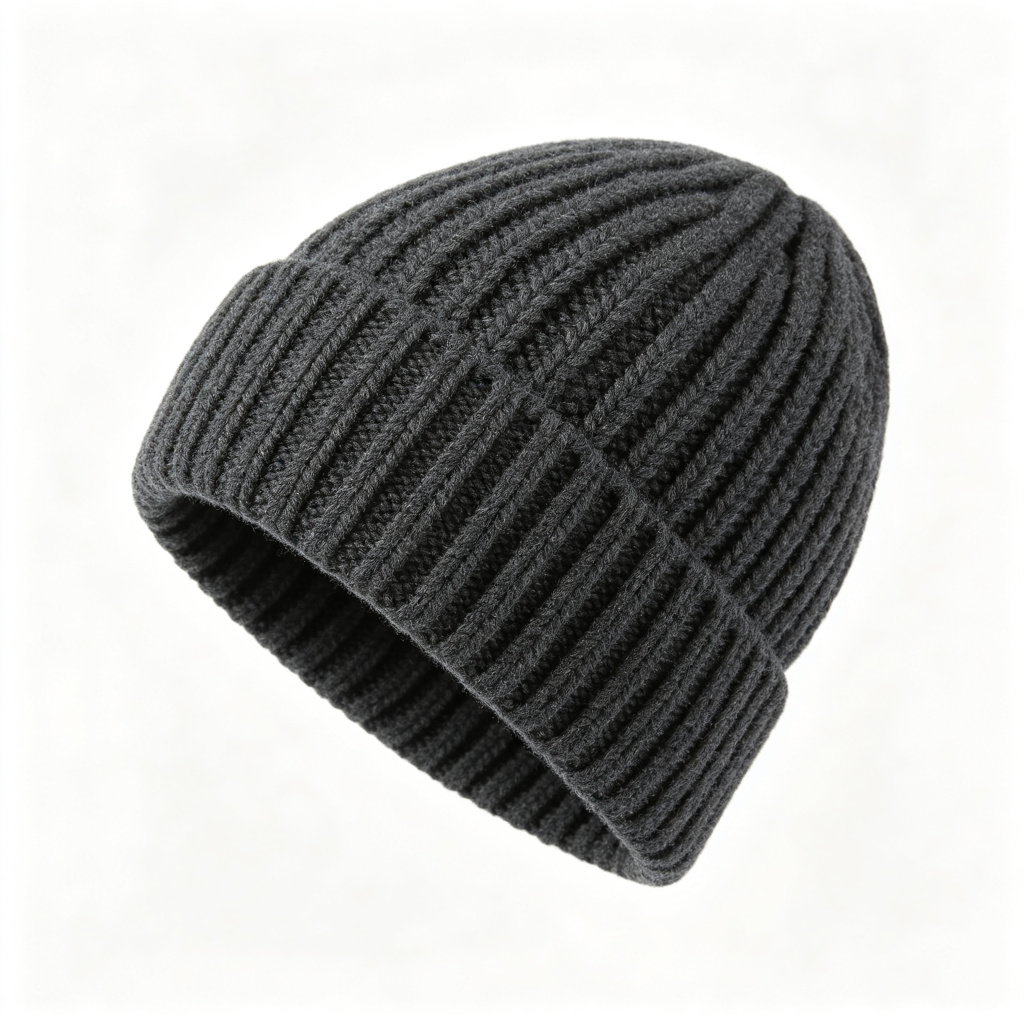Dark Grey Chunky Ribbed Knit Beanie – unisex hat and everyday headwear