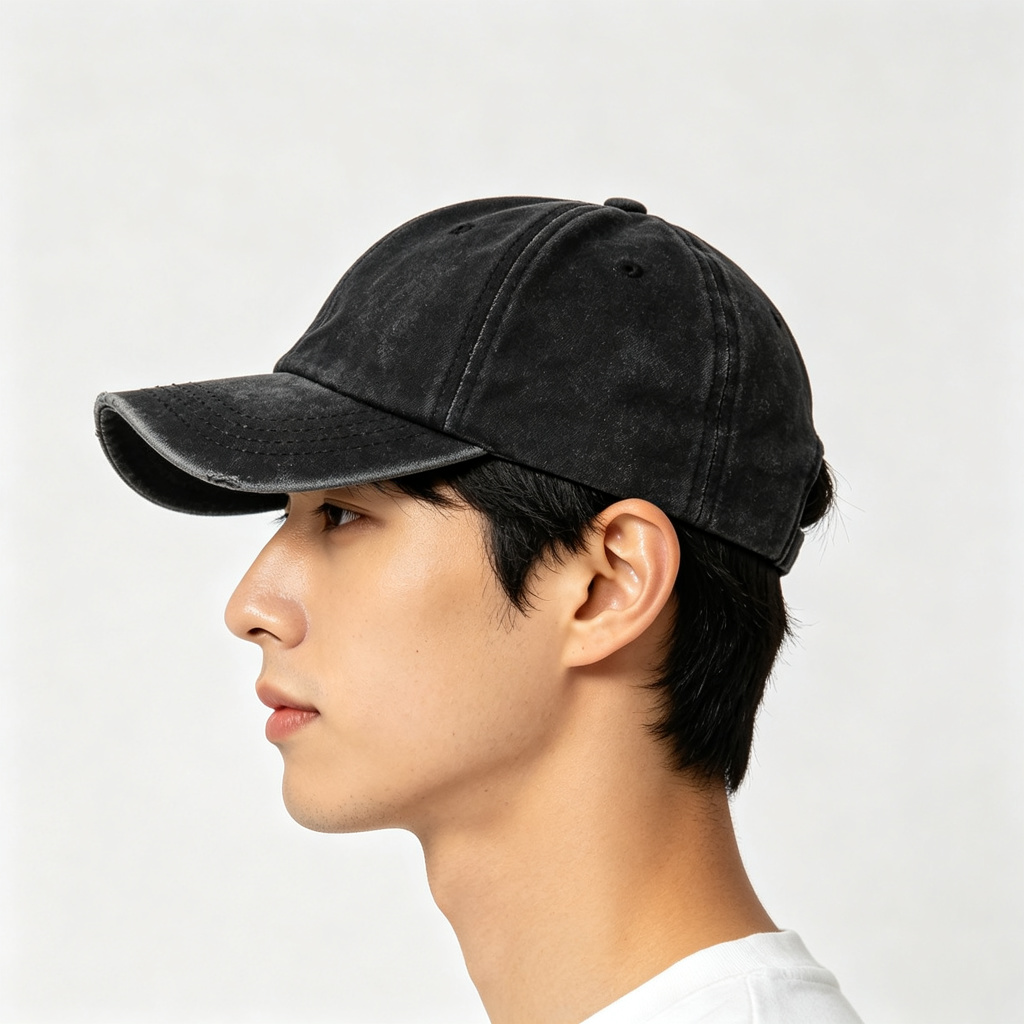 Black Distressed Washed Baseball Cap – unisex hat and everyday headwear