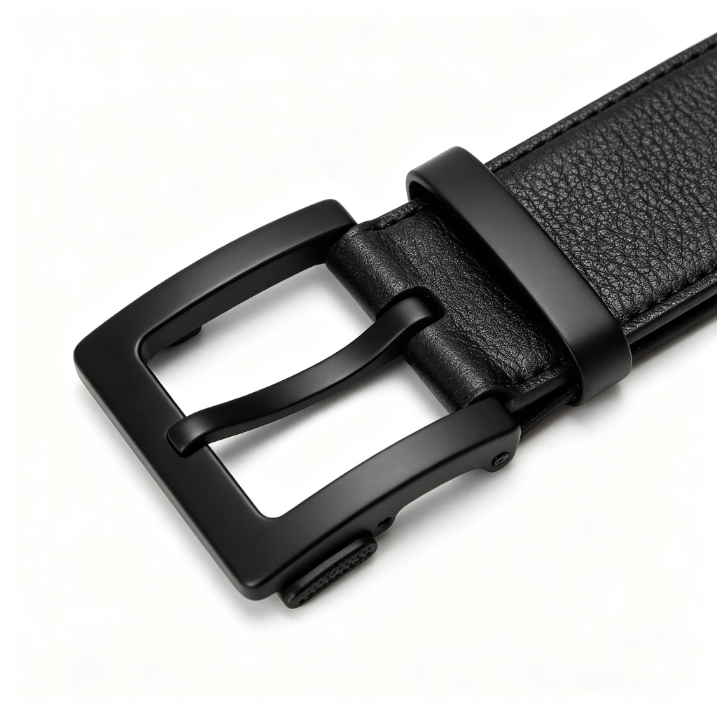 Black Leather Large Square Buckle Belt – adjustable fashion belt