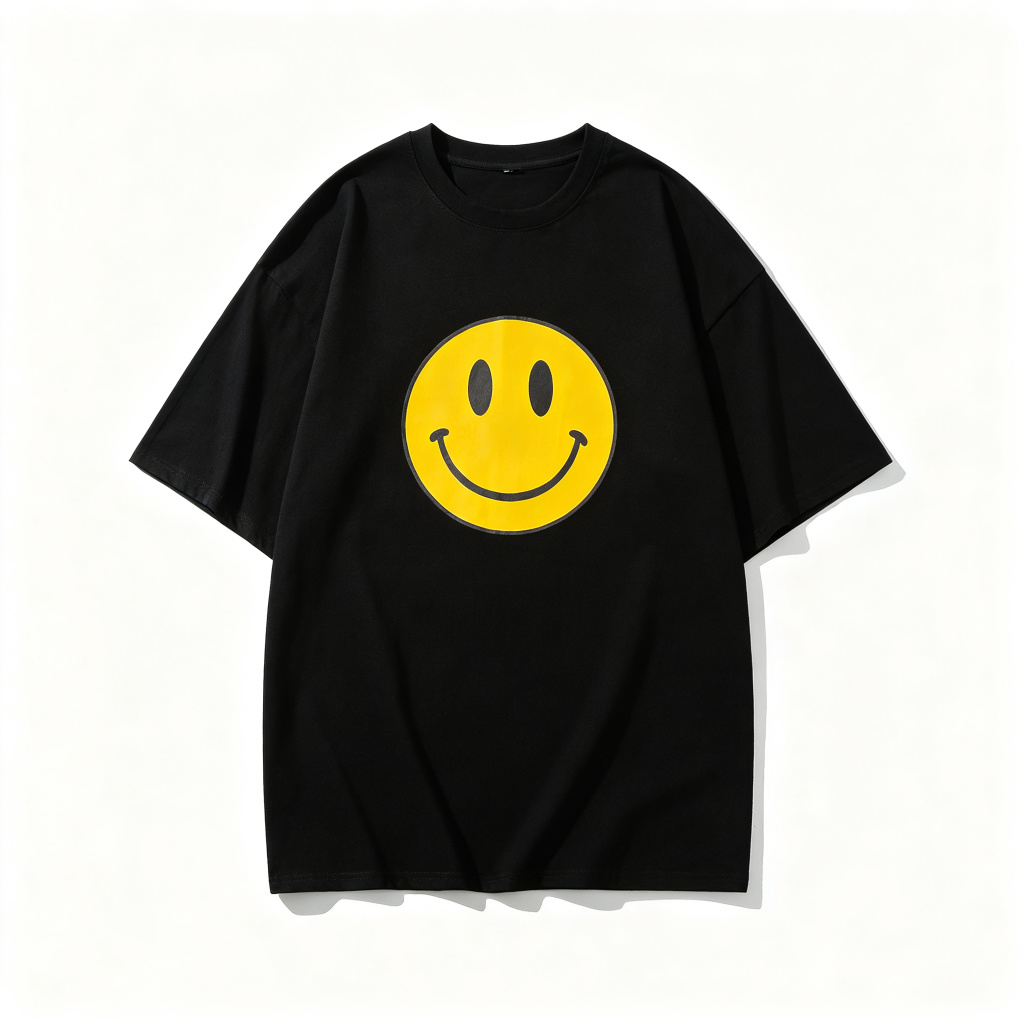 Black Smiley Face Graphic Oversized T-Shirt – casual T-shirt and everyday top