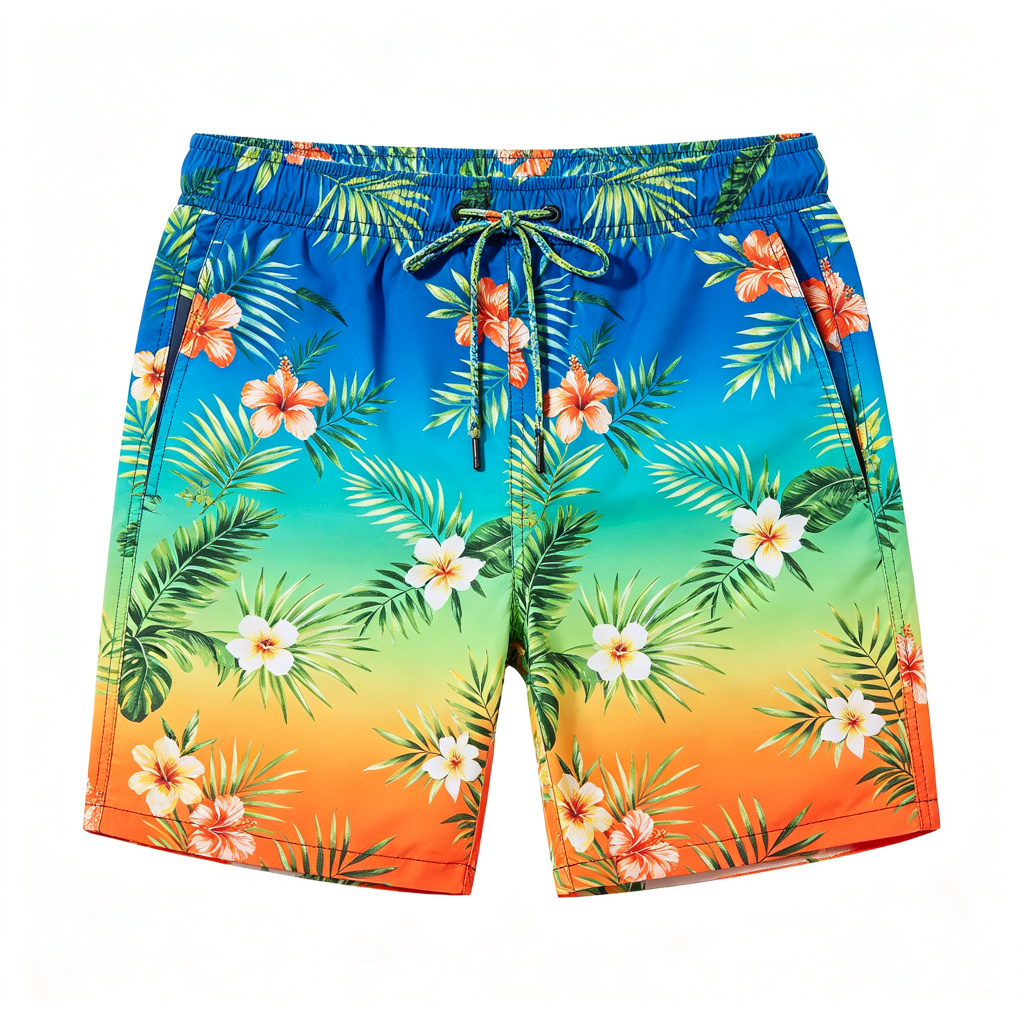 Colorful Gradient Tropical Print Beach Shorts – casual bottoms and everyday streetwear