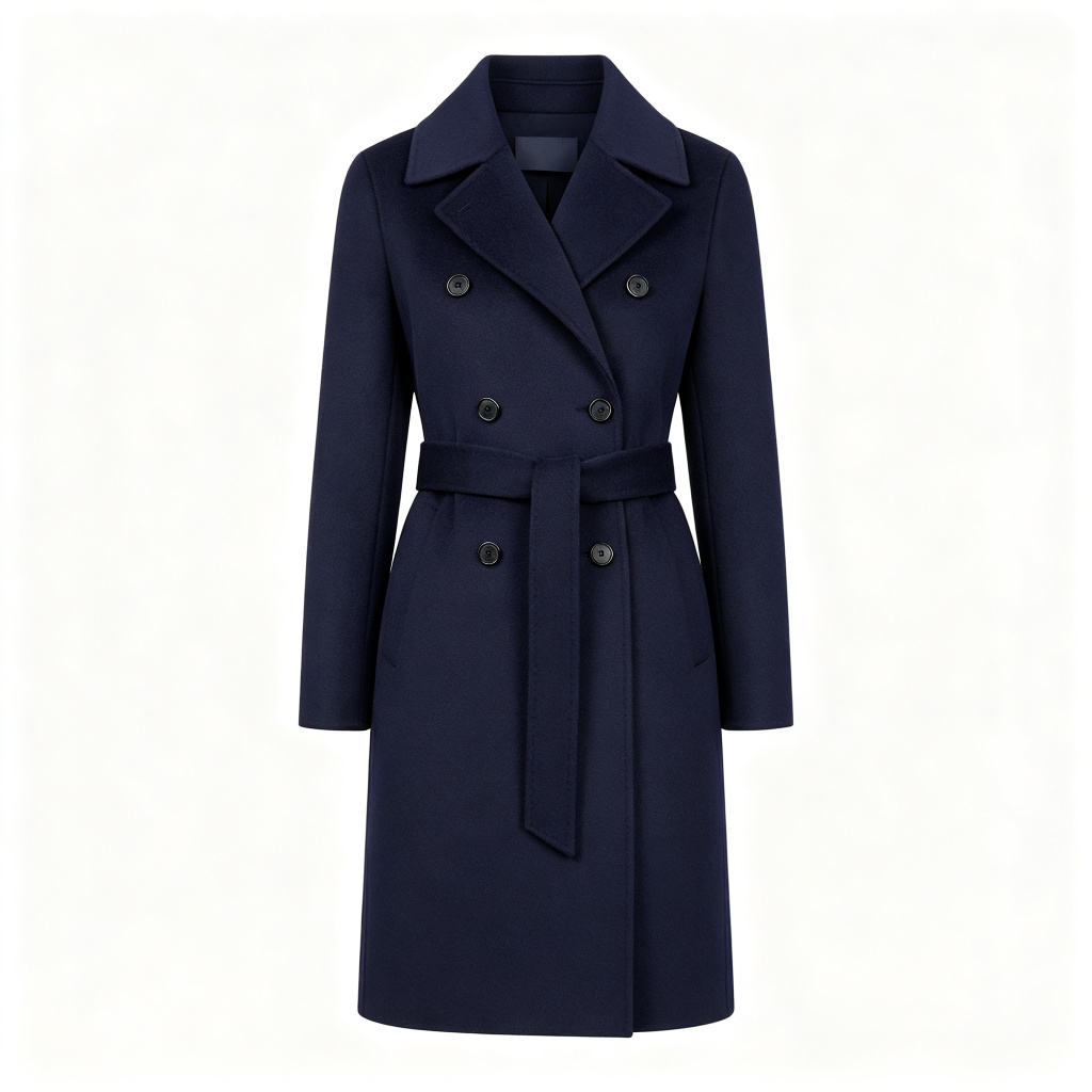 Navy Blue Double-Breasted Wool Coat – warm winter jacket and outerwear