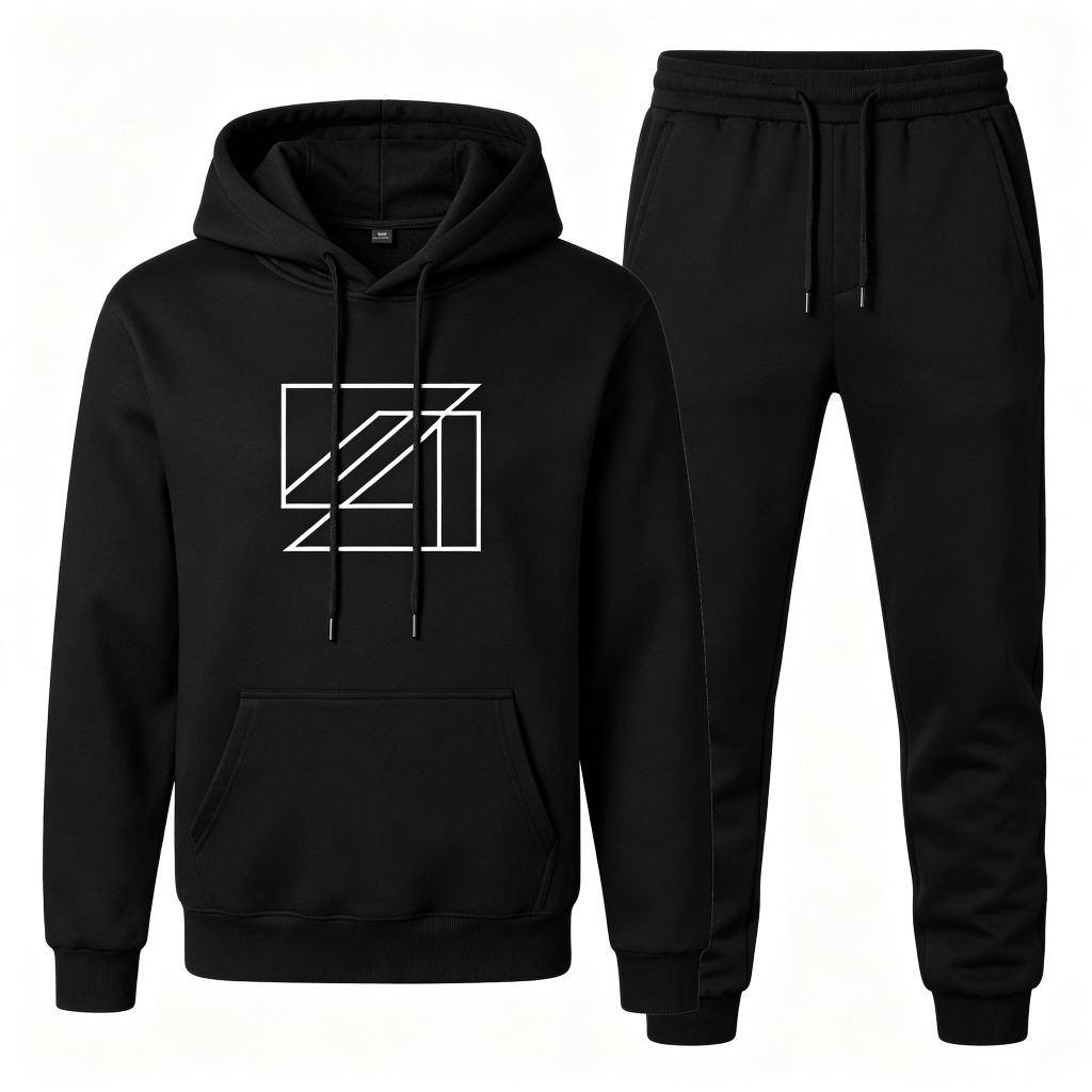Black Geometric Print Hoodie & Sweatpants Set – casual hoodie and streetwear sweatshirt