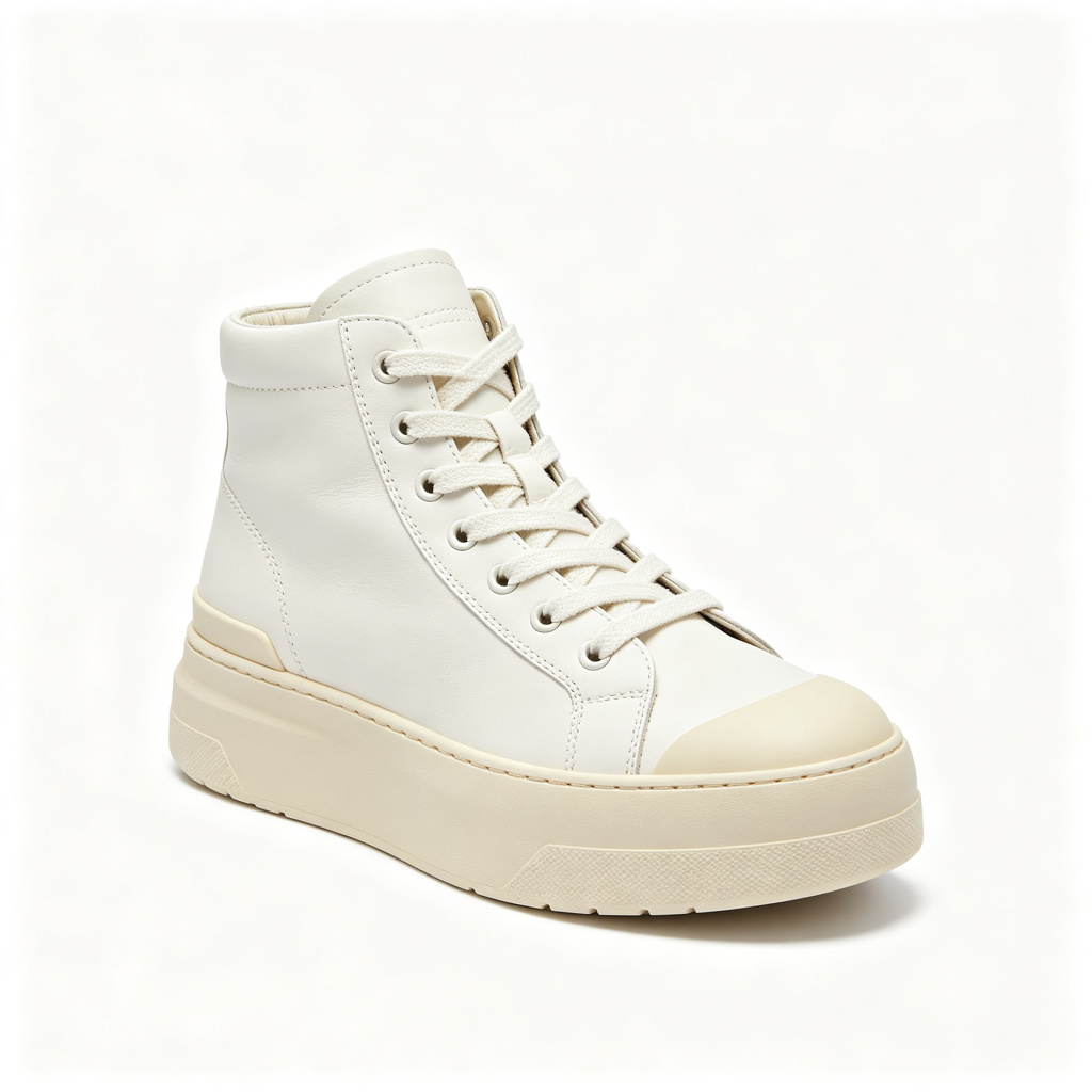 All White Leather High Top Platform Sneakers – comfortable casual shoes and sneakers