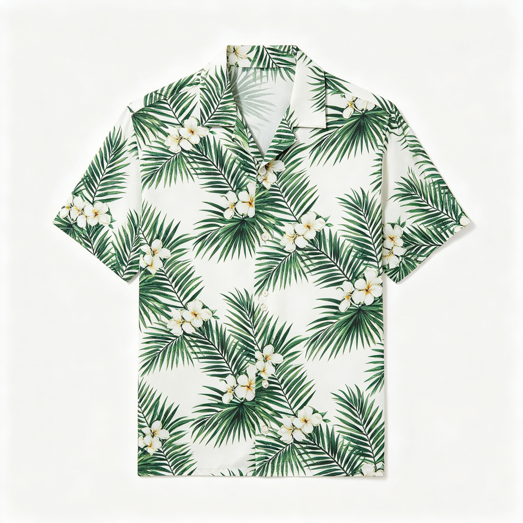 White Tropical Palm Print Short Sleeve Shirt – affordable fashion online