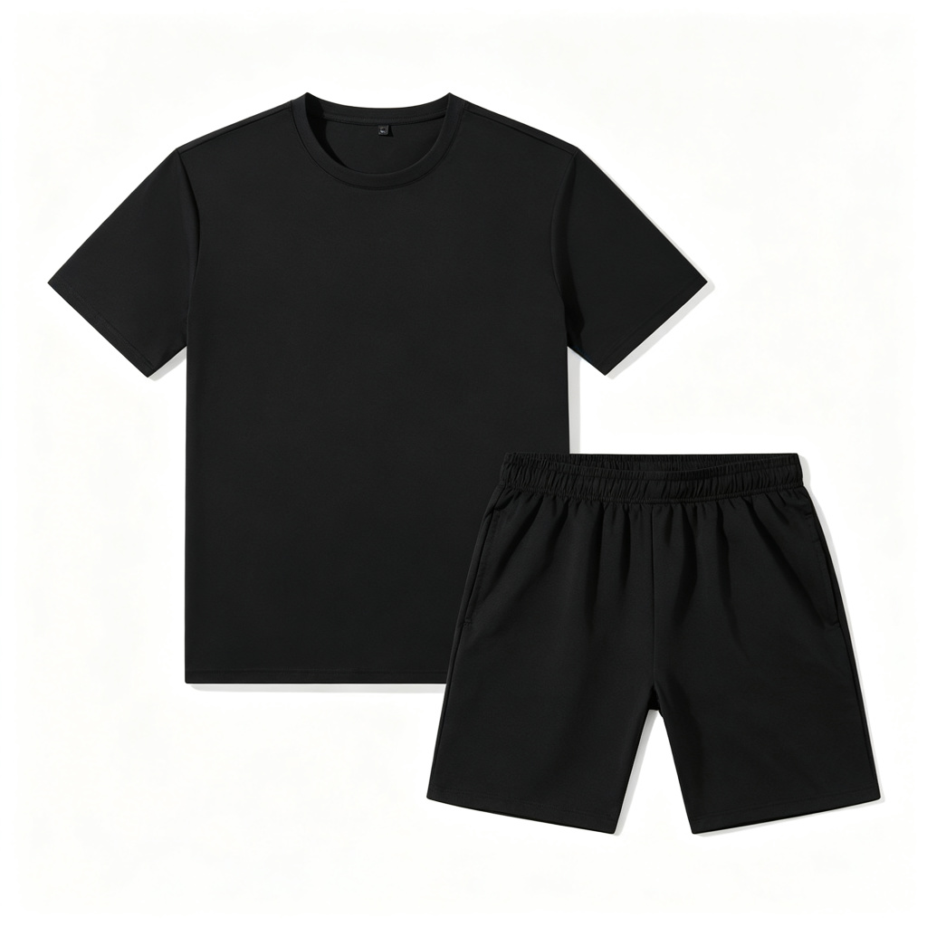 Black Athletic Short Sleeve T-Shirt & Shorts Set – casual T-shirt and everyday top