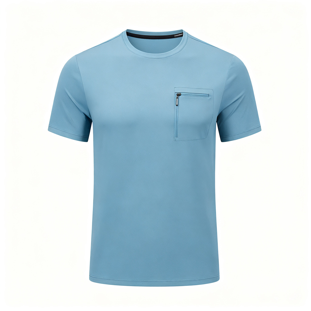 Light Blue Zip Pocket Short Sleeve Athletic T-Shirt – casual T-shirt and everyday top
