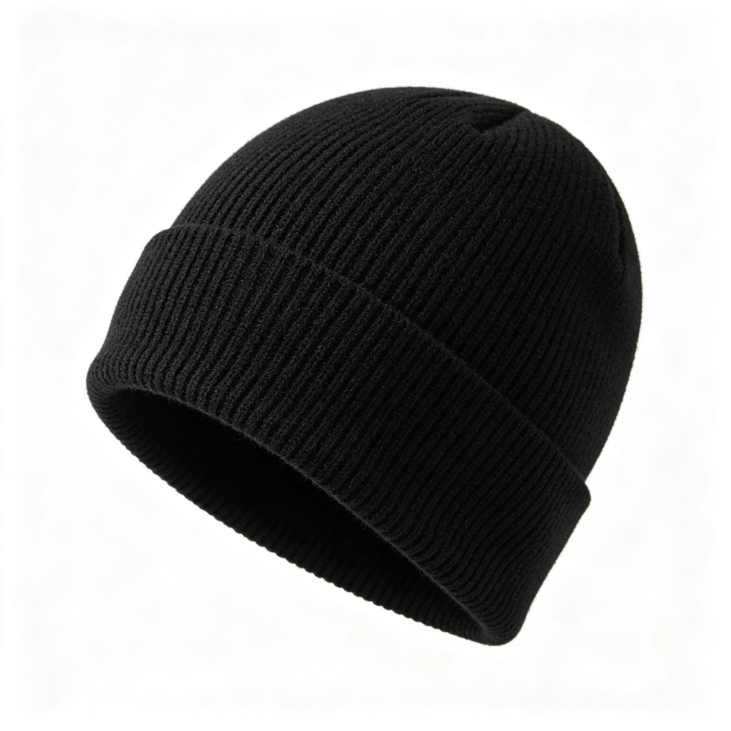 Black Ribbed Knit Cuff Beanie