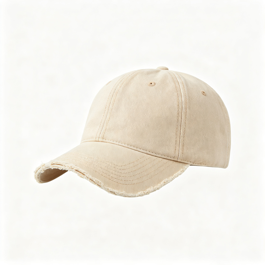 Beige Washed Distressed Baseball Cap