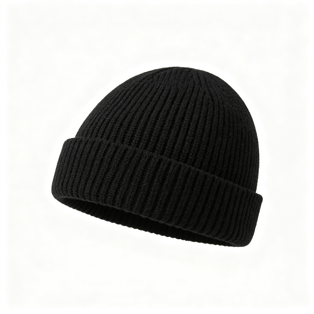Black Ribbed Knit Cuff Beanie