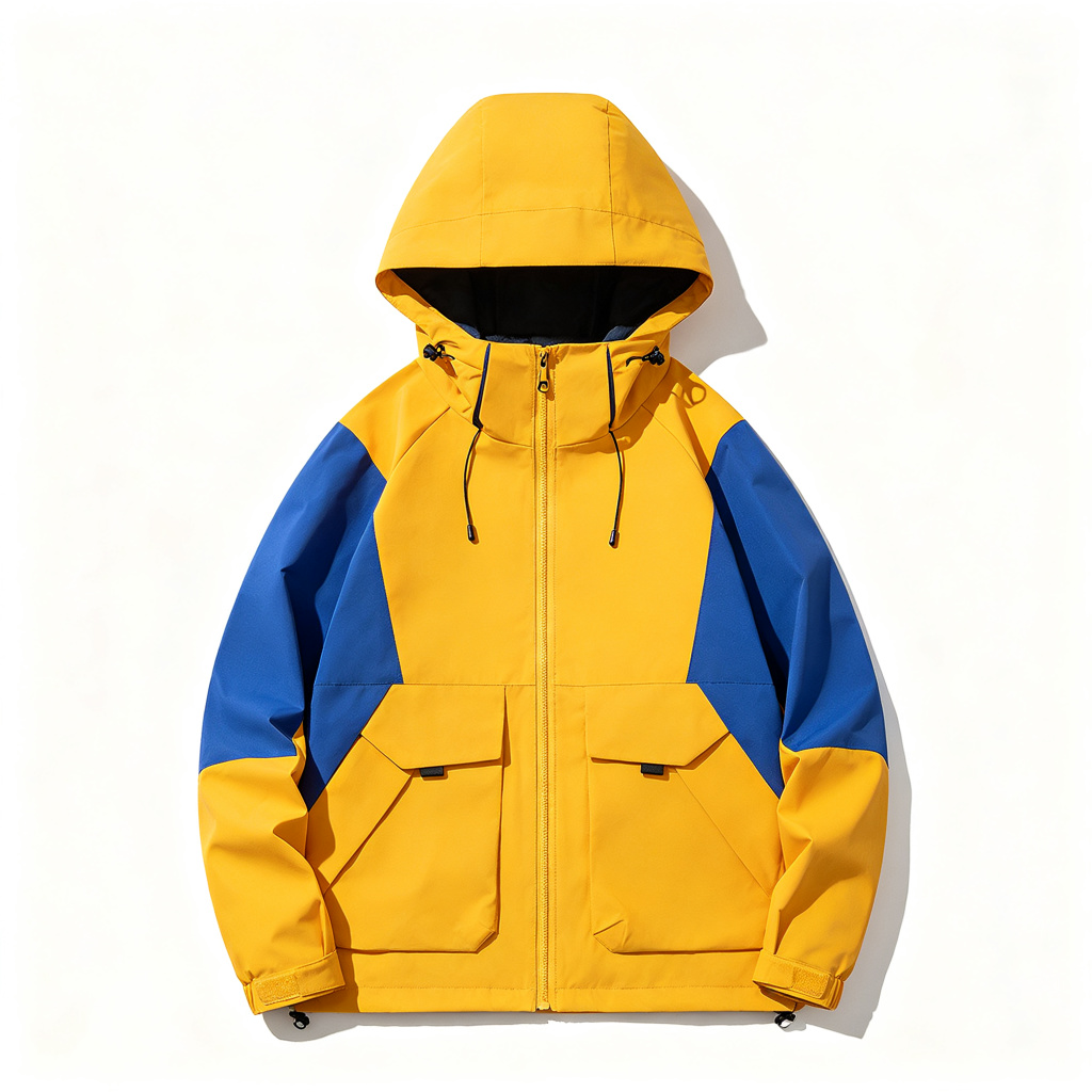Yellow Blue Colorblock Hooded Outdoor Jacket