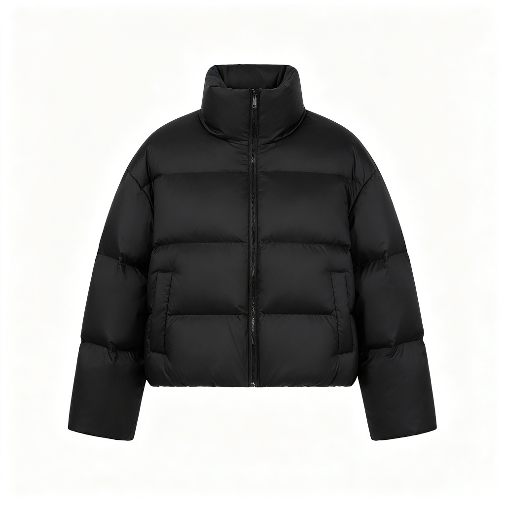 BlackCropped Stand-Collar Down Jacket