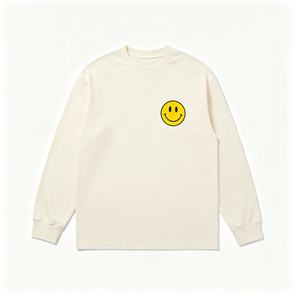 Cream Smiley Face Print Long Sleeve T-Shirt