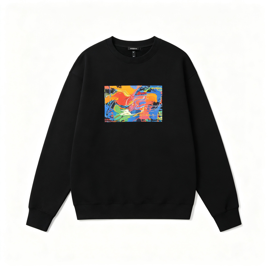 Black Colorful Abstract Art Print Crewneck Sweatshirt