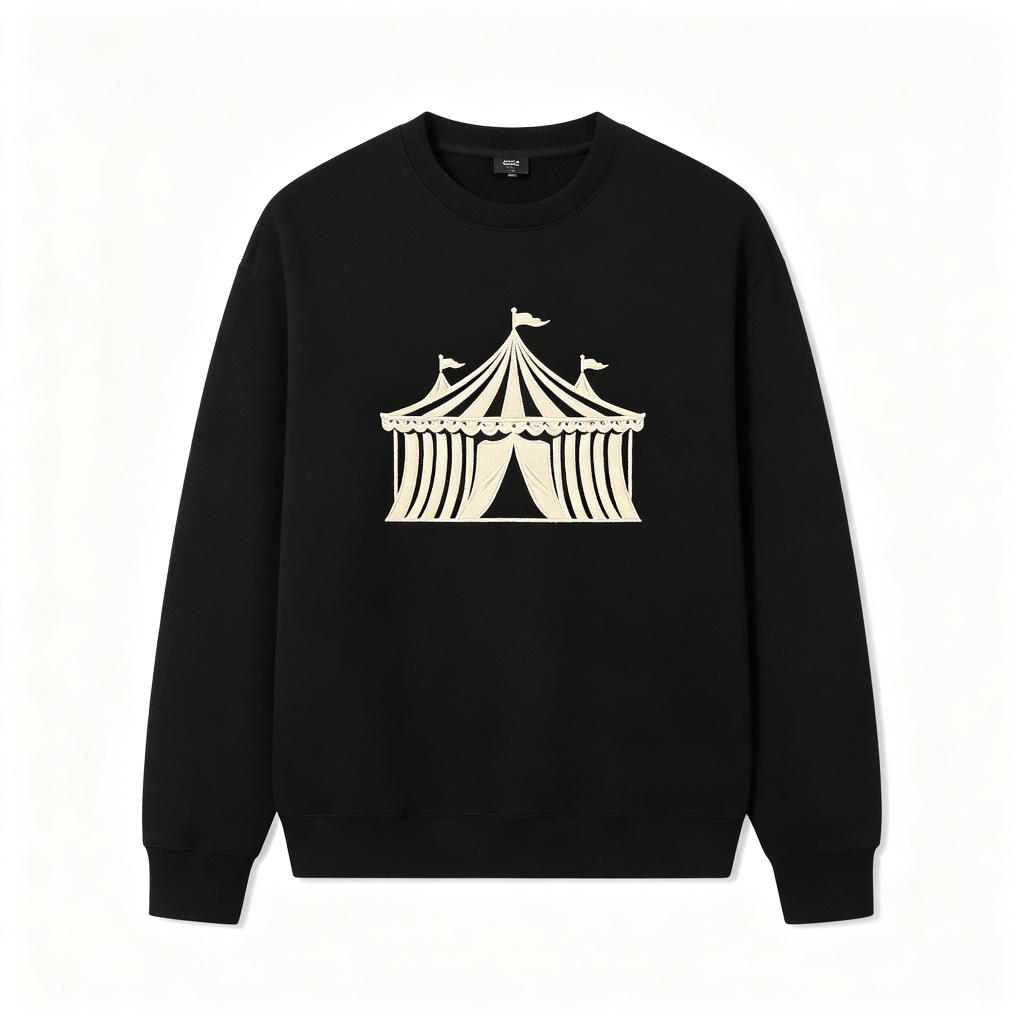 Black Circus Tent Graphic Print Crew Neck Sweatshirt