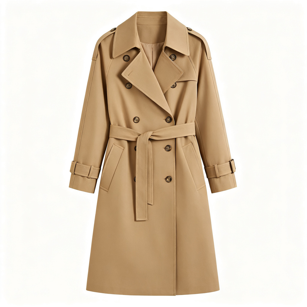 Khaki Mid-Length Trench Coat