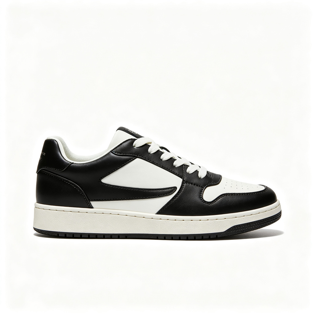 Black and White Colorblock Leather Sneakers