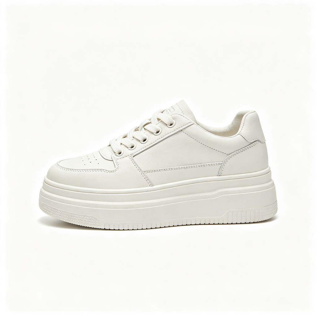White Leather Platform Chunky Sole Sneakers